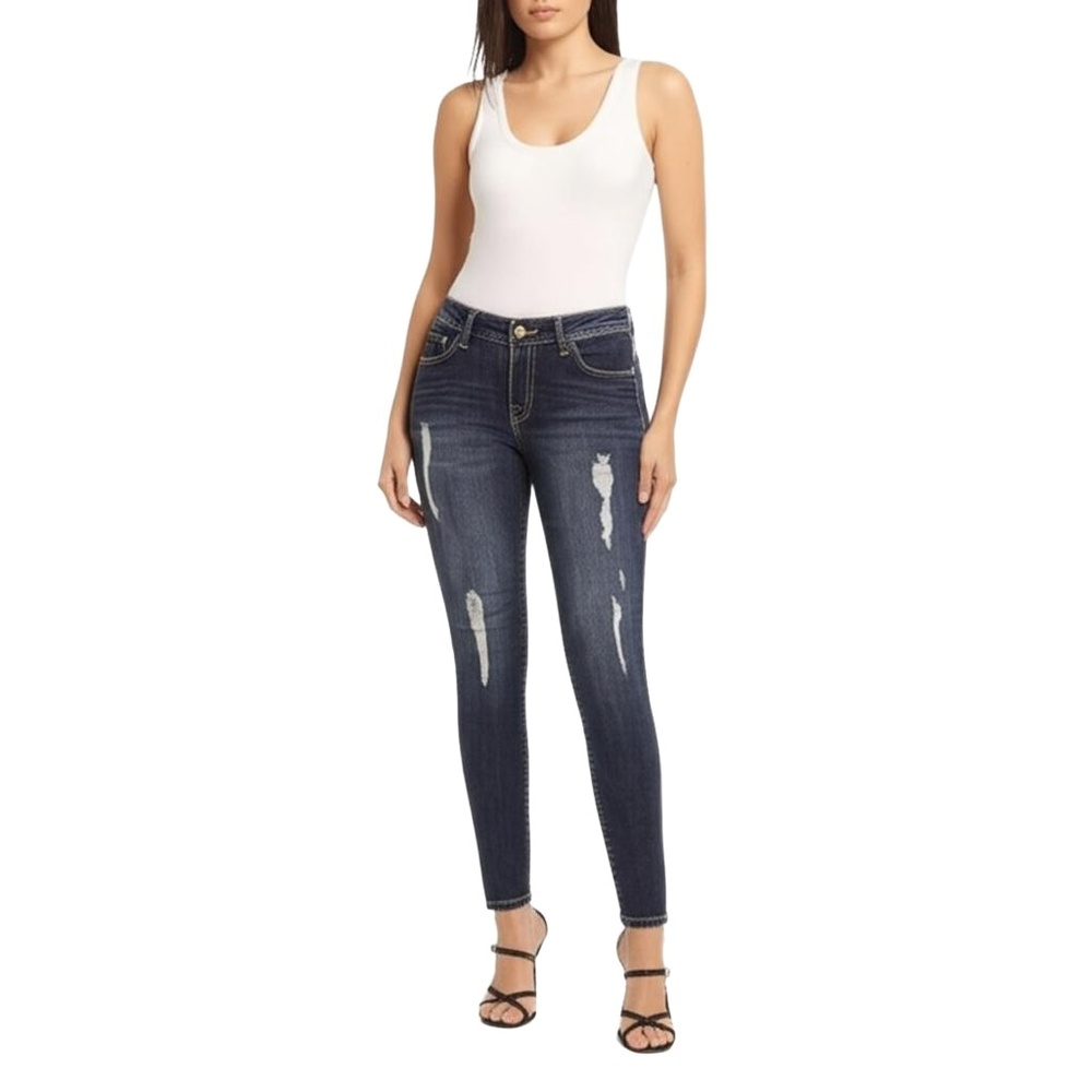 JENNIFER LOPEZ Dark‎ Blue Distressed Skinny Ripped Chic Jeans Womens Size 12
